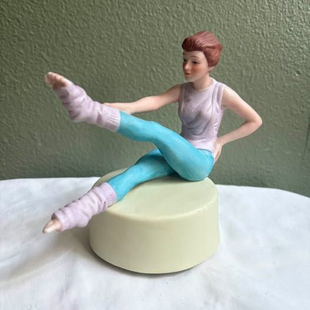 Vintage Porcelain Aerobics Woman Music Box Figurine